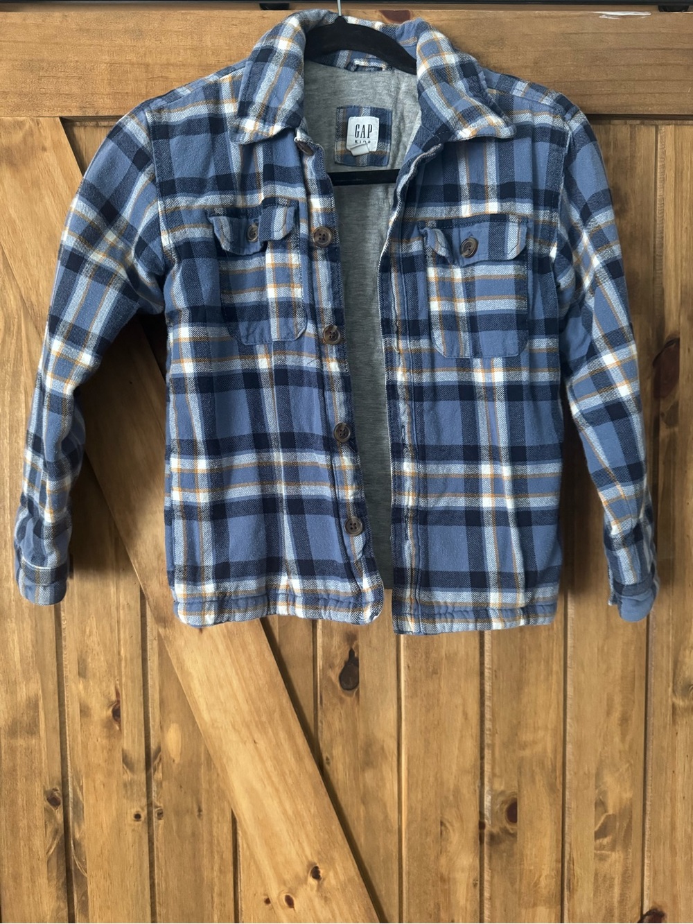 GAP Kids Blue and Tan Plaid Shirt Jacket